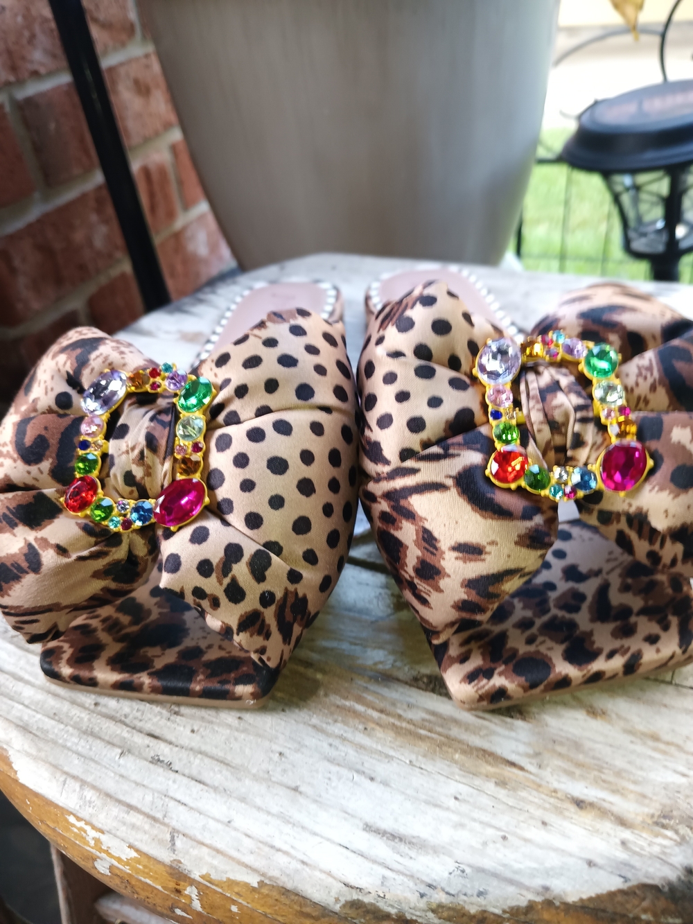 Betsey Johnson Leopard & Polka Dot Slide Sandals in Beige - Picture 2 of 6